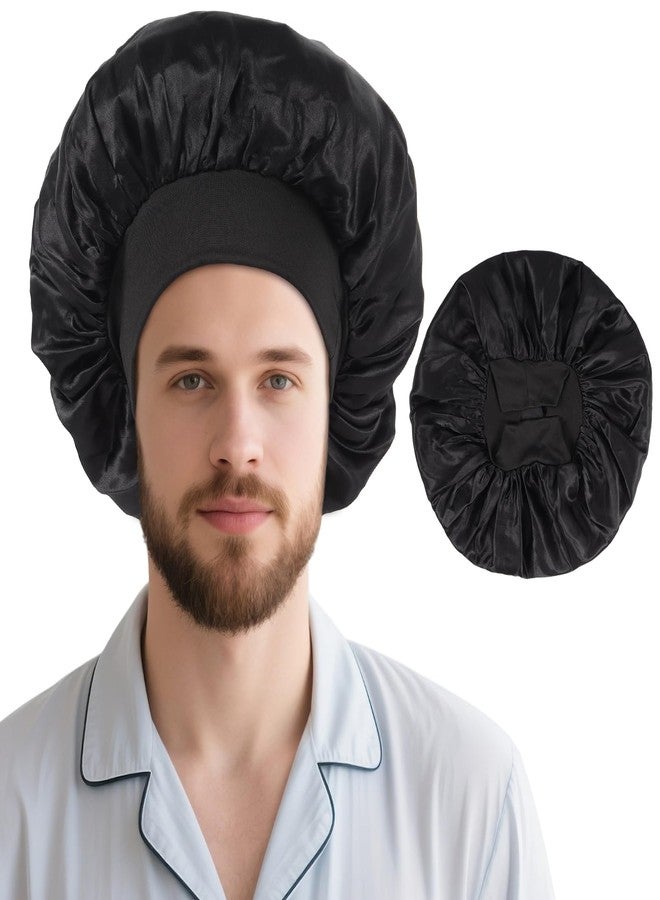 JOLYEAK Hair Bonnet for Sleeping,Satin Lined Bonnet,Double Layer Satin Bonnets,Sleeping Hair Cap for Women Men Dreadlocks Braids Curly Hair Shower Black - Image 1